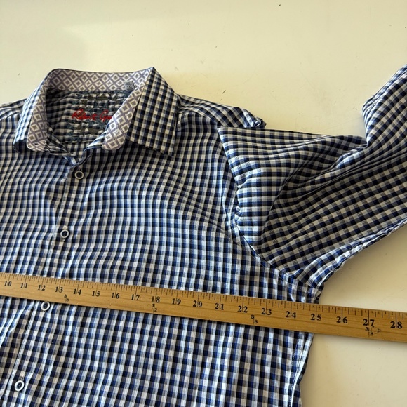 Robert Graham Designer Tri-Blue Plaid Flip Cuff Button Up Dress Shirt Mens XL - Picture 5 of 8